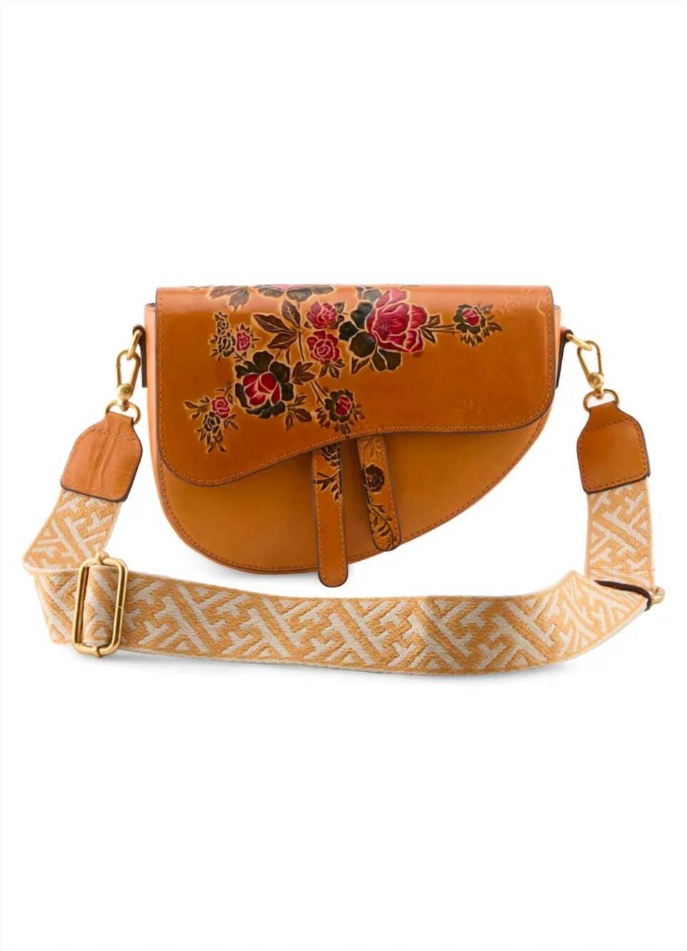 NEW L'ARTISTE women's canter handbag in camel multi